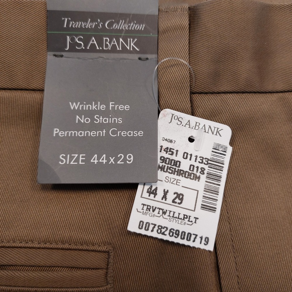 New JOS A BANK Mens 44x29 Travelers Twill Pants‎ Mushroom Brown Wrinkle Free - Picture 10 of 10